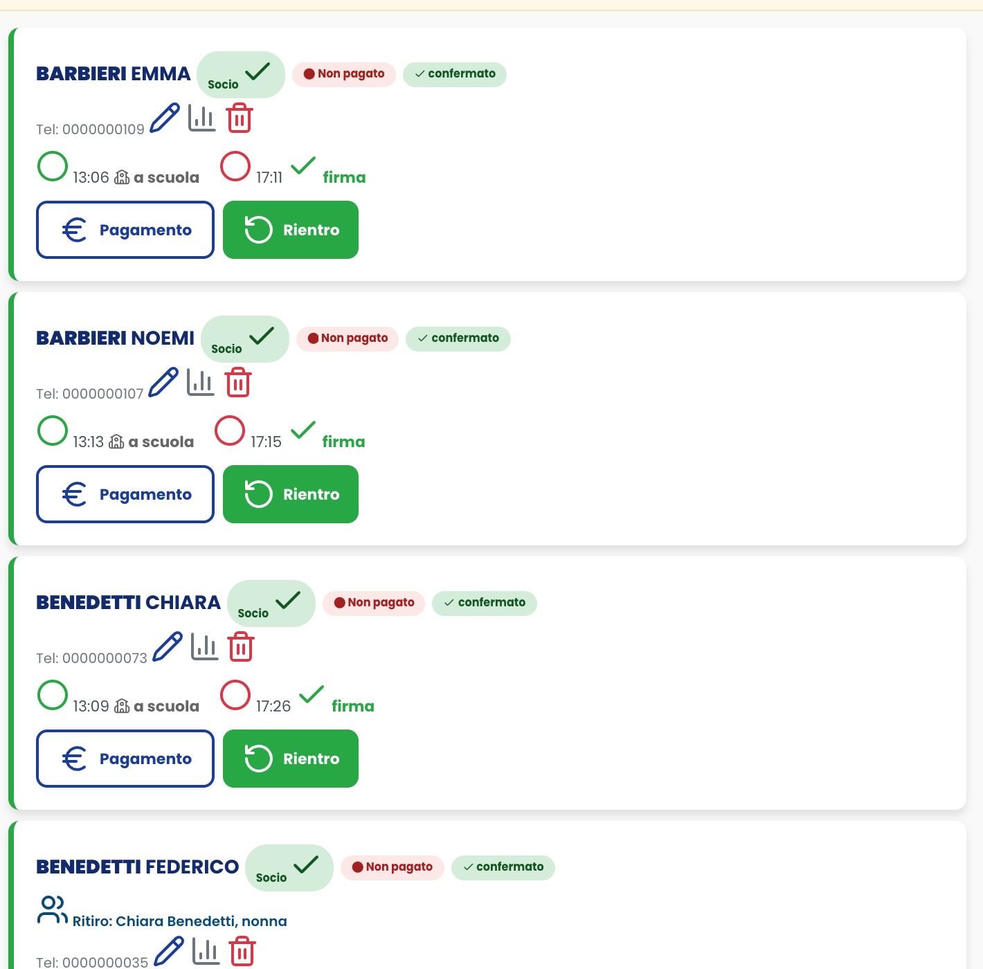 App presenze: per ogni bambino l’ingresso preso a scuola, l’uscita con la firma e il ritiro con delega.